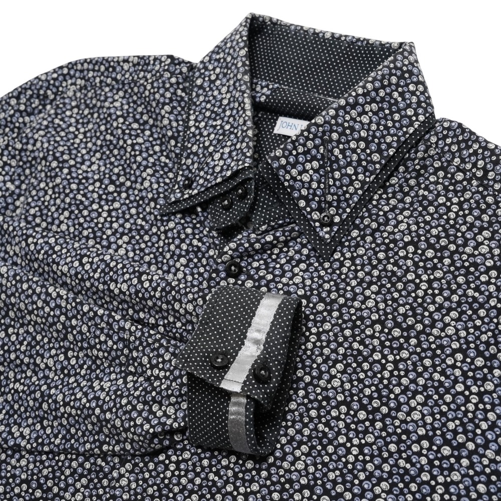 John Lennon Mens XL Blue Psychedelic Swirl Polka Dot Button Down Shirt